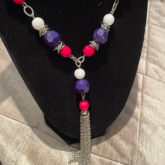 Red white & blue Tassel Necklace 28-30” - Picture 2 of 3